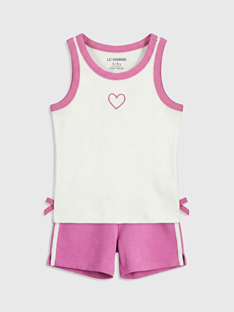 LCW Kids Bisiklet Yaka Nakışlı Kız Çocuk Takım