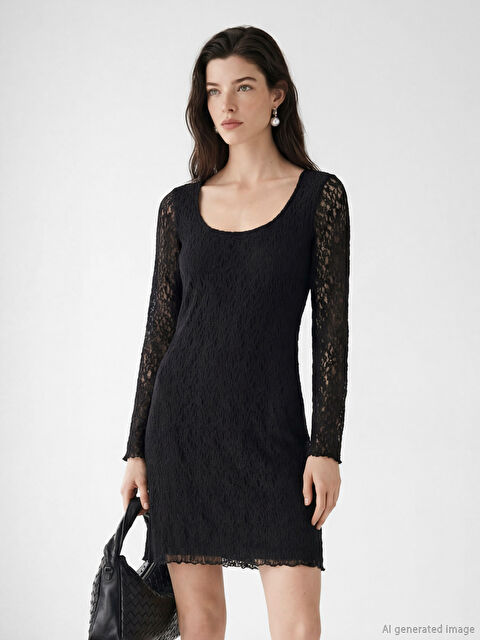 LCW Comfort U Yaka Dantelli Mini Elbise	 - S6B080Z8-CVL