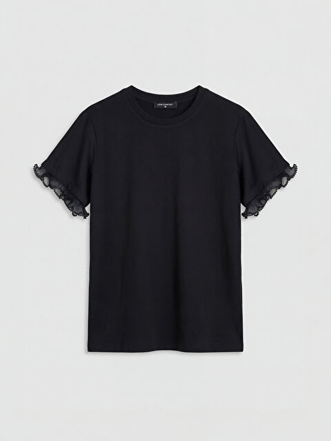 LCW Comfort Bisiklet Yaka Fırfırlı Kadın Tişört - S6E081Z8-CVL