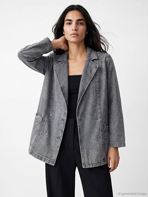 Natuvera Kruvaze Yaka Kadın Jean Ceket