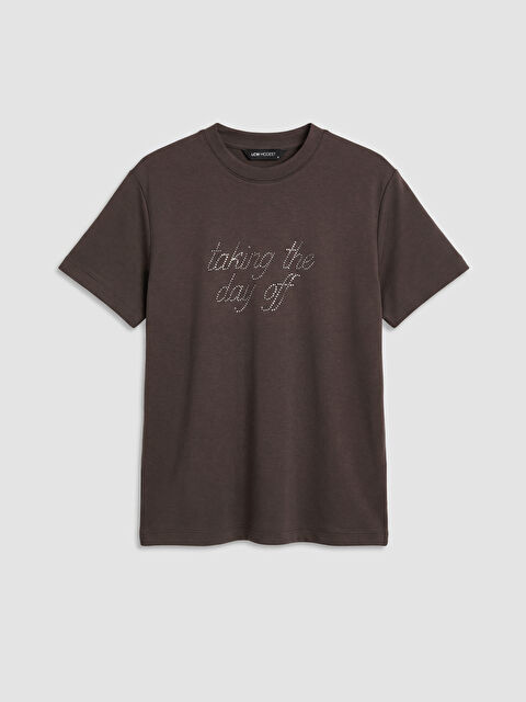 LCW Modest Bisiklet Yaka Baskılı Kadın Tişört - S6D091Z8-PS7