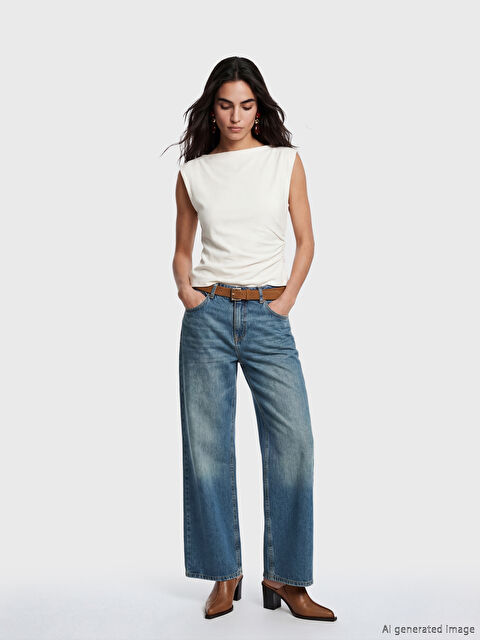 LCW Jeans Beli Kemerli Wideleg Kadın Jean Pantolon