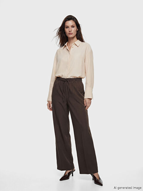 LCW Modest Beli Lastikli Geniş Paça Kadın Pantolon