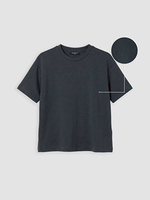 LCW Comfort Bisiklet Yaka Taşlı Kadın Tişört