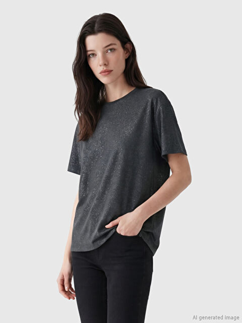 LCW Comfort Bisiklet Yaka Desenli Bluz