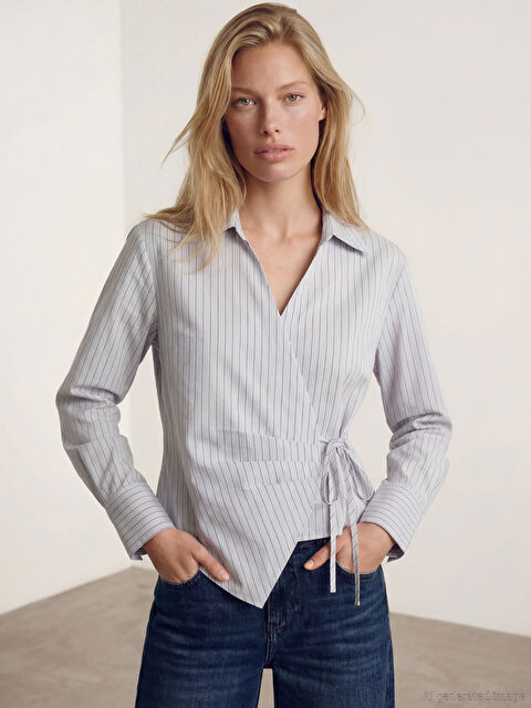 LCW Vision Kruvaze Yaka Çizgili Kadın Gömlek - S6OM56Z8-LFY