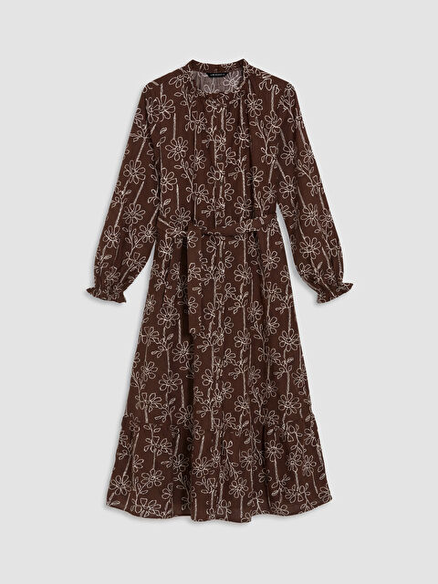 LCW Modest Fırfırlı Dik Yaka Çiçekli Gömlek Elbise