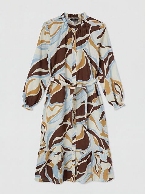 LCW Modest Fırfırlı Dik Yaka Desenli Gömlek Elbise