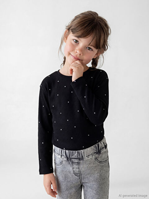 LCW Kids Yıldız Desenli Kız Çocuk Uzun Kollu Tişört