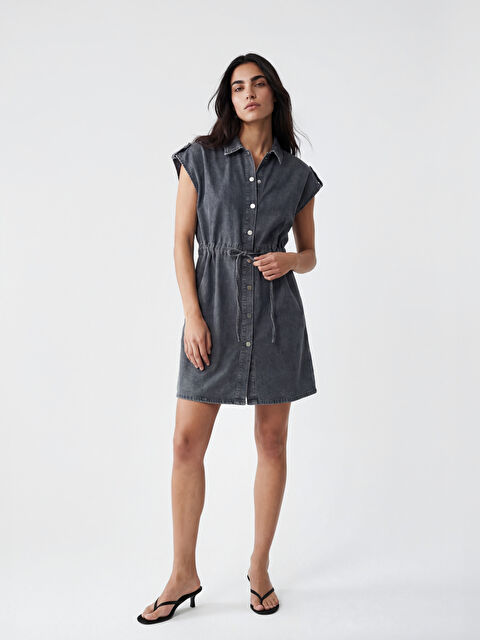 Natuvera Gömlek Yaka Mini Jean Elbise - S6F110Z8-ZZK