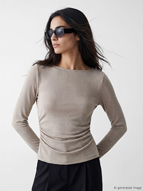 LCW Vision Kayık Yaka Büzgülü Bluz - S6B111Z8-GJC