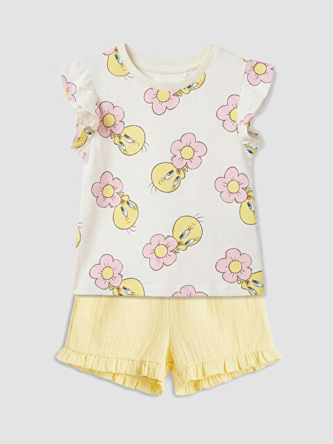 LCW baby Tweety Baskılı Kız Bebek Şort ve Tişört - S6E116Z1-LRA