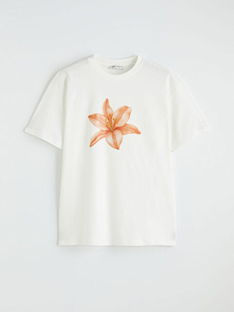 LCW Comfort Bisiklet Yaka Çiçek Baskılı Kadın Tişört - S6F117Z8-R9J