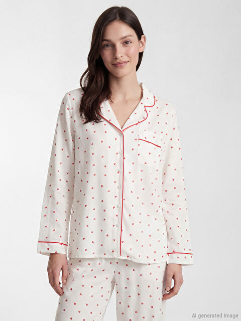 LCW DREAM Gömlek Yaka Kalp Desenli Kadın Pijama Takım - S6D118Z8-LRA