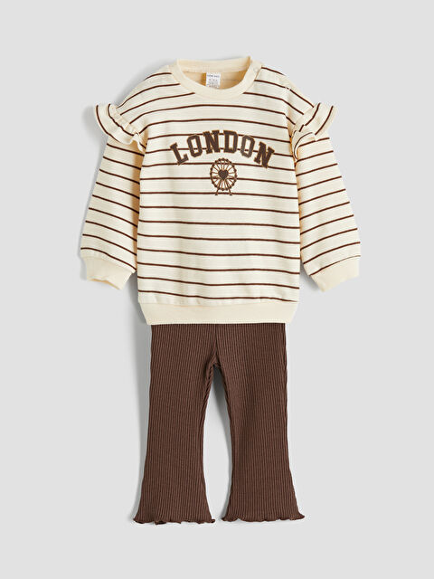 LCW baby London Baskılı Fırfırlı Kız Bebek Sweatshirt ve Tayt - S6D120Z1-LFD