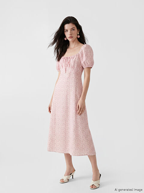 LCW Comfort A Kesim Çiçekli Balon Kol Elbise