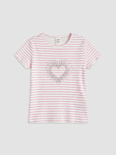 LCW Kids Taşlı Kız Çocuk Fitilli Tişört