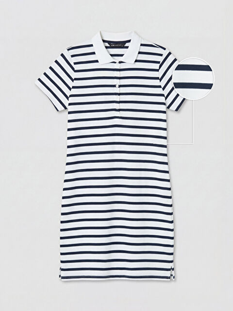 LCWAIKIKI Classic Polo Yaka Çizgili Pike Mini Elbise