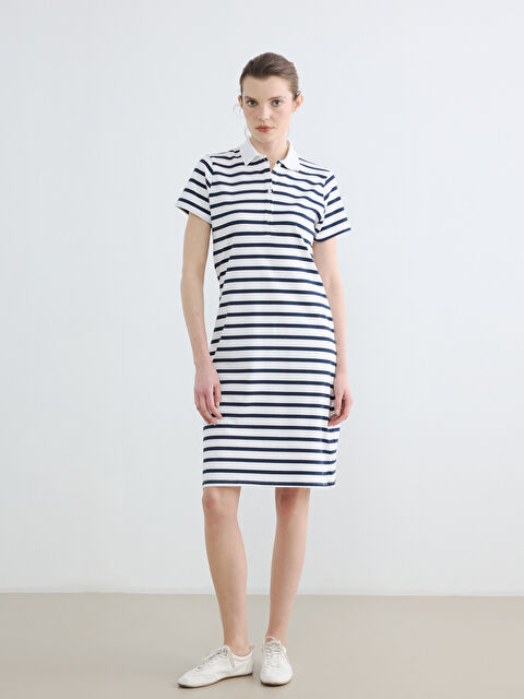 LCWAIKIKI Classic Polo Yaka Çizgili Pike Mini Elbise