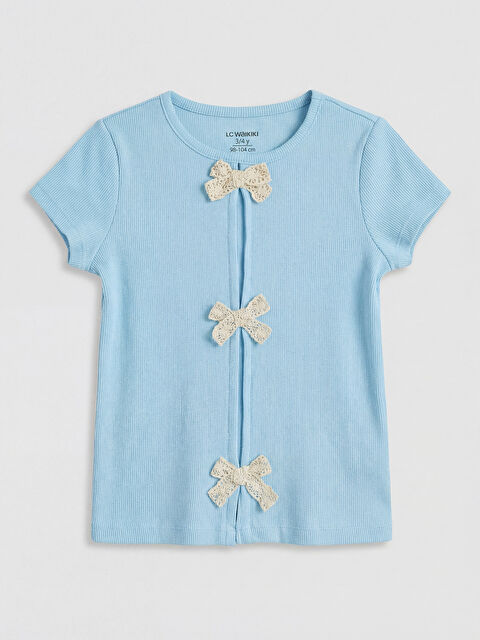 LCW Kids Bisiklet Yaka Fiyonk Detaylı Kız Çocuk Tişört