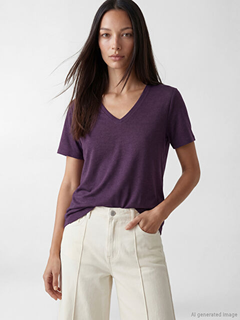 LCW EVERYDAY V Yaka Kadın Tişört