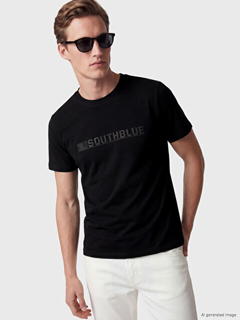 SOUTHBLUE Bisiklet Yaka Baskılı Erkek Penye Tişört
