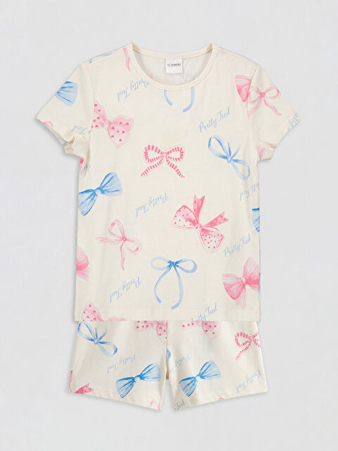 LCW Kids Bisiklet Yaka Kız Çocuk Baskılı Şortlu Pijama Takımı