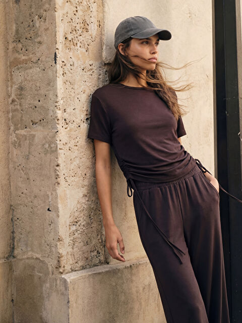 KOOR SPORT Büzgülü Modal Karışımlı Kadın Spor Tişört