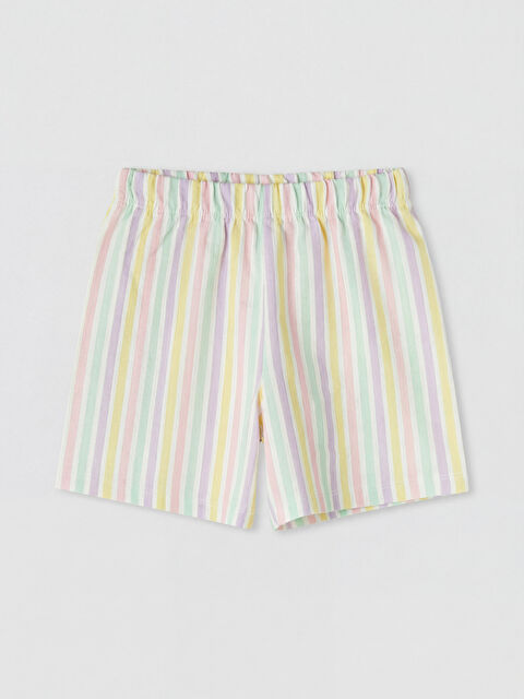 LCW Kids Beli Lastikli Kız Çocuk Çizgili Şort