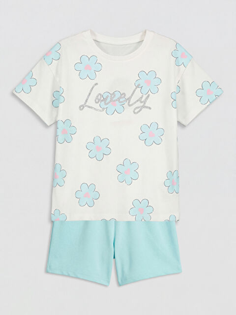 LCW Kids Simli Çiçekli Kız Çocuk Şortlu Takım