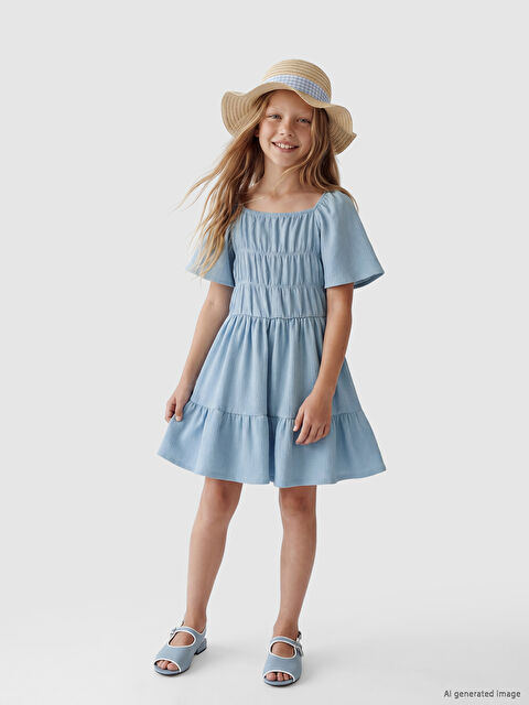 LCW Kids Büzgü Detaylı Katlı Kız Çocuk Elbise