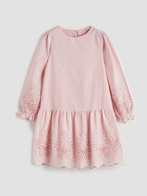 LCW Kids Bisiklet Yaka Nakışlı Kız Çocuk Elbise - S6D145Z4-G2L