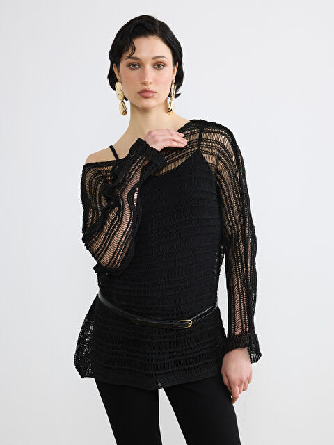 Soulife Kayık Yaka Ajurlu Kadın Triko Kazak - S6C145Z8-CVL