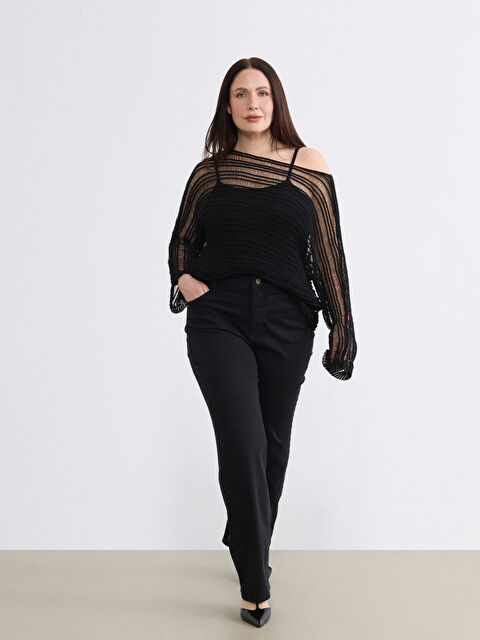 Soulife Kayık Yaka Ajurlu Kadın Triko Kazak