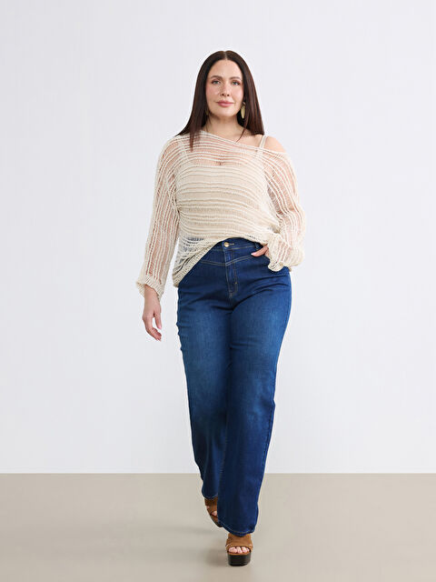 Soulife Kayık Yaka Ajurlu Kadın Triko Kazak