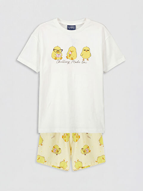 LCW Kids Baskılı Kız Çocuk Şortlu Pijama Takımı