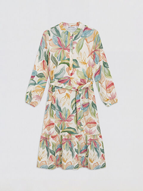 LCWAIKIKI Classic Hakim Yaka Çiçekli Kuşaklı Elbise