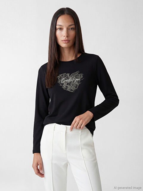 LCW EVERYDAY Bisiklet Yaka Baskılı Kadın Tişört