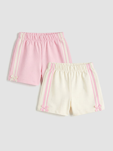 LCW Kids Kız Çocuk Fiyonk Detaylı Şeritli Şort 2'li