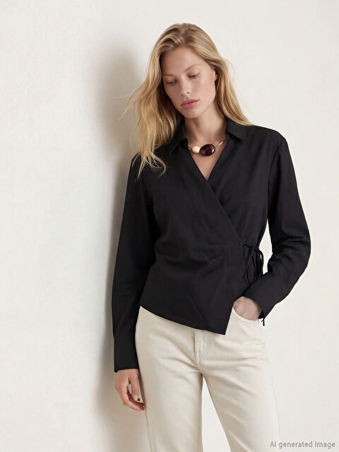 LCW Vision Kruvaze Yaka Kadın Gömlek - S6OM78Z8-CVL