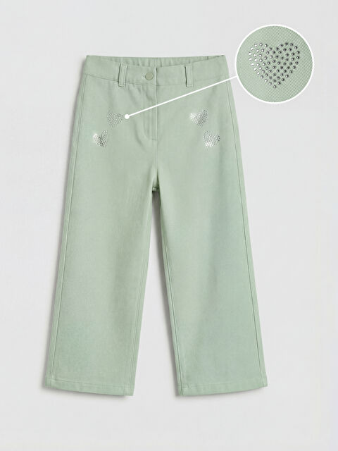 LCW Kids Wideleg Taşlı Kız Çocuk Gabardin Pantolon