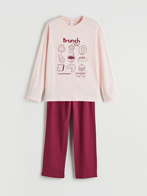 LCW Kids Baskılı Bisiklet Yaka Kız Çocuk Pijama Takım - S6C164Z4-FUG