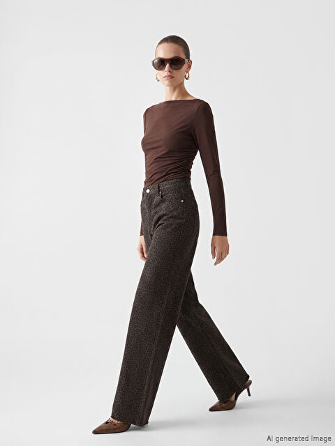 LCW Modest Wideleg Leopar Desenli Kadın Jean Pantolon - S6C165Z8-LQY