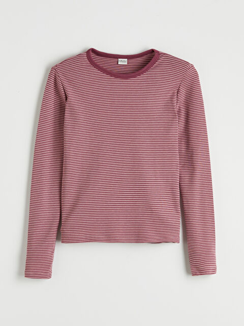LCW Kids Bisiklet Yaka Çizgili Kız Çocuk Uzun Kollu Tişört - S6E166Z4-LHW