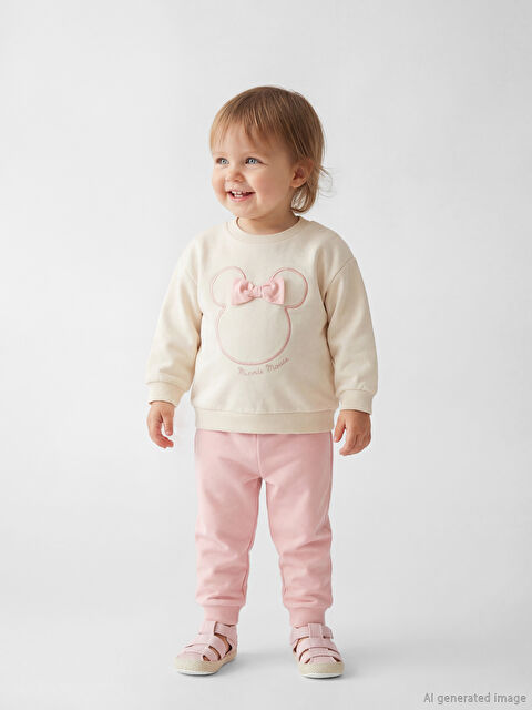 LCW baby Minnie Mouse Nakışlı Kız Bebek Sweatshirt ve Eşofman Altı - S6F168Z1-YG7