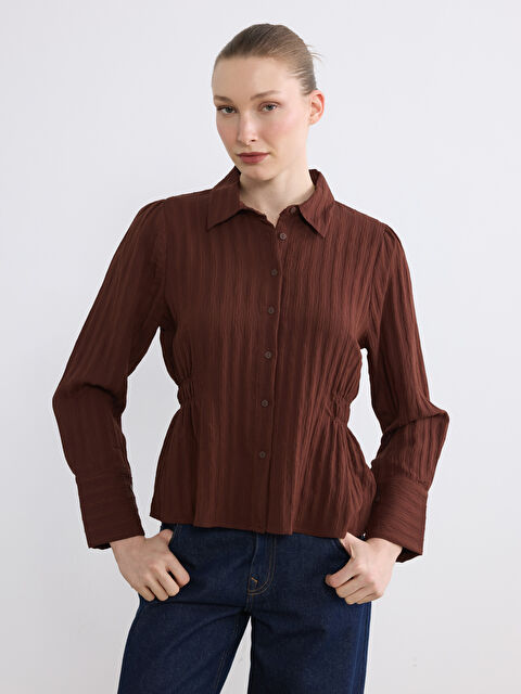 LCWAIKIKI Classic Çizgili Büzgülü Kadın Gömlek	 - S6A168Z8-KDY