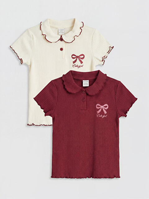 LCW Kids Polo Yaka Baskılı Kız Çocuk Fitilli Tişört 2'li - S6F171Z1-HFC