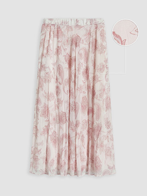 LCW Modest Beli Lastikli Desenli Şifon Pileli Etek