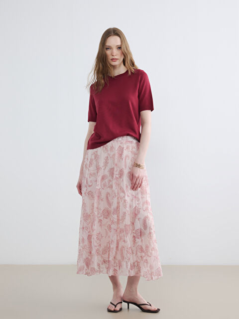 LCW Modest Beli Lastikli Desenli Şifon Pileli Etek