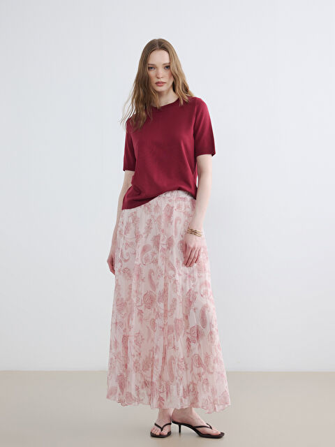 LCW Modest Beli Lastikli Desenli Şifon Pileli Etek